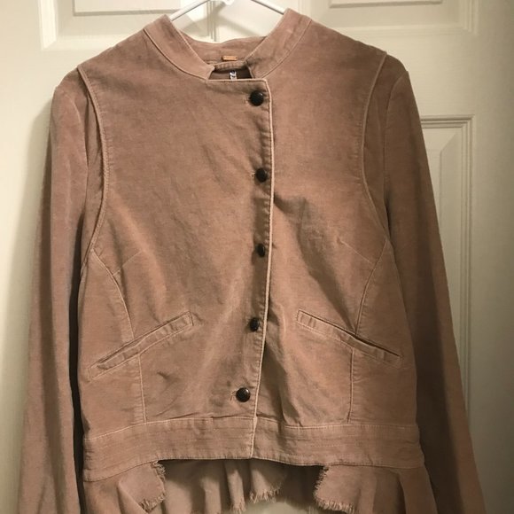Free People Mauve Velvet Military Blazer with Ruffle Hem, Size M - Picture 6 of 9